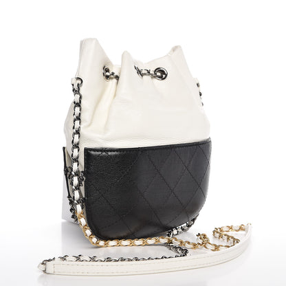 Chanel Aged Calfskin Quilted Small Gabrielle Bucket White Black 3 of 8