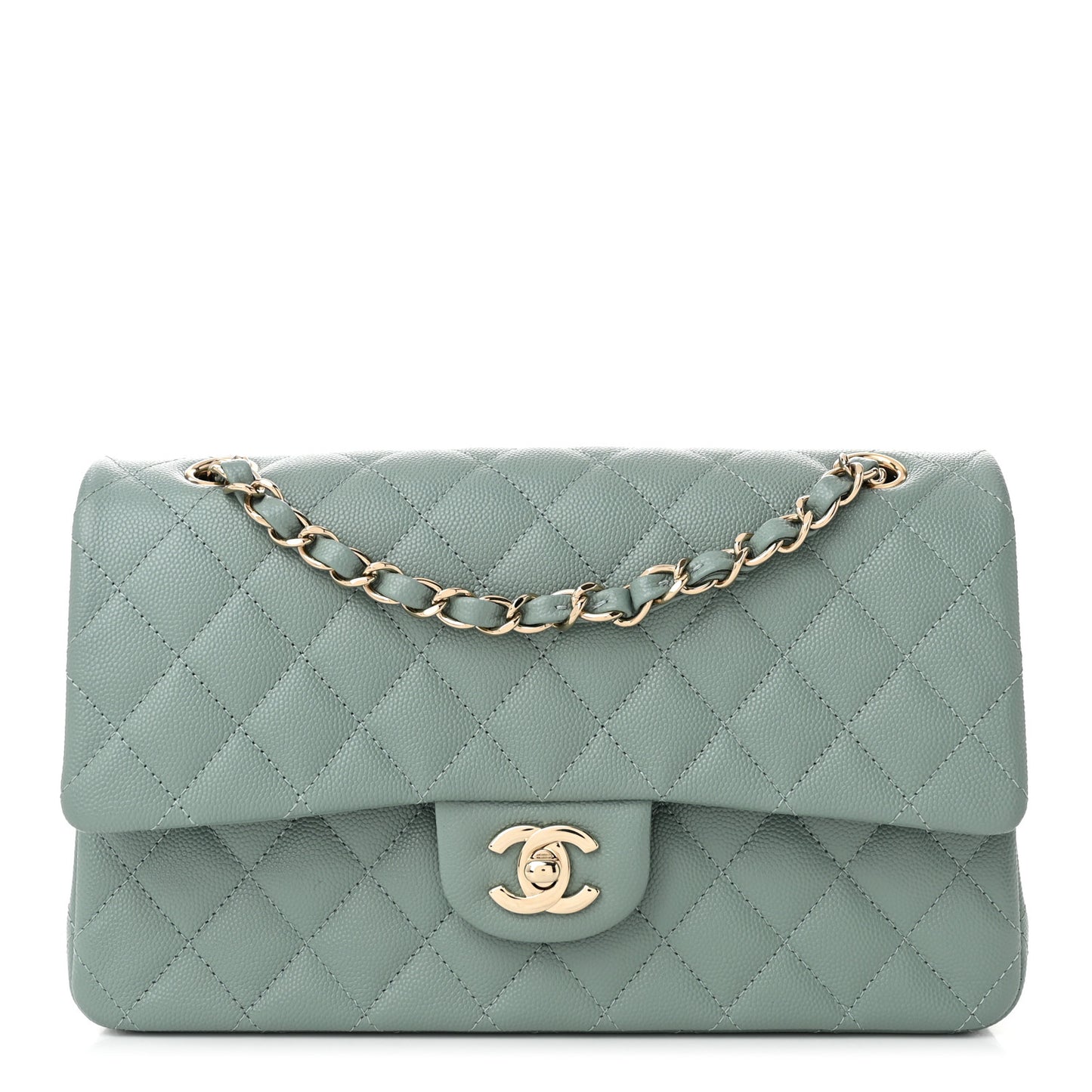 Caviar Quilted Medium Double Flap Dark Green