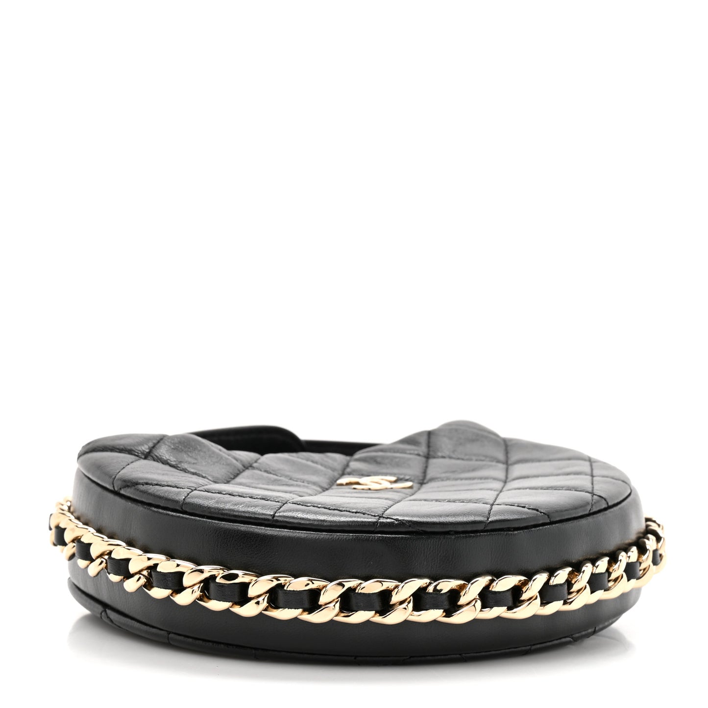 Lambskin Quilted Chain Around Pouch Black