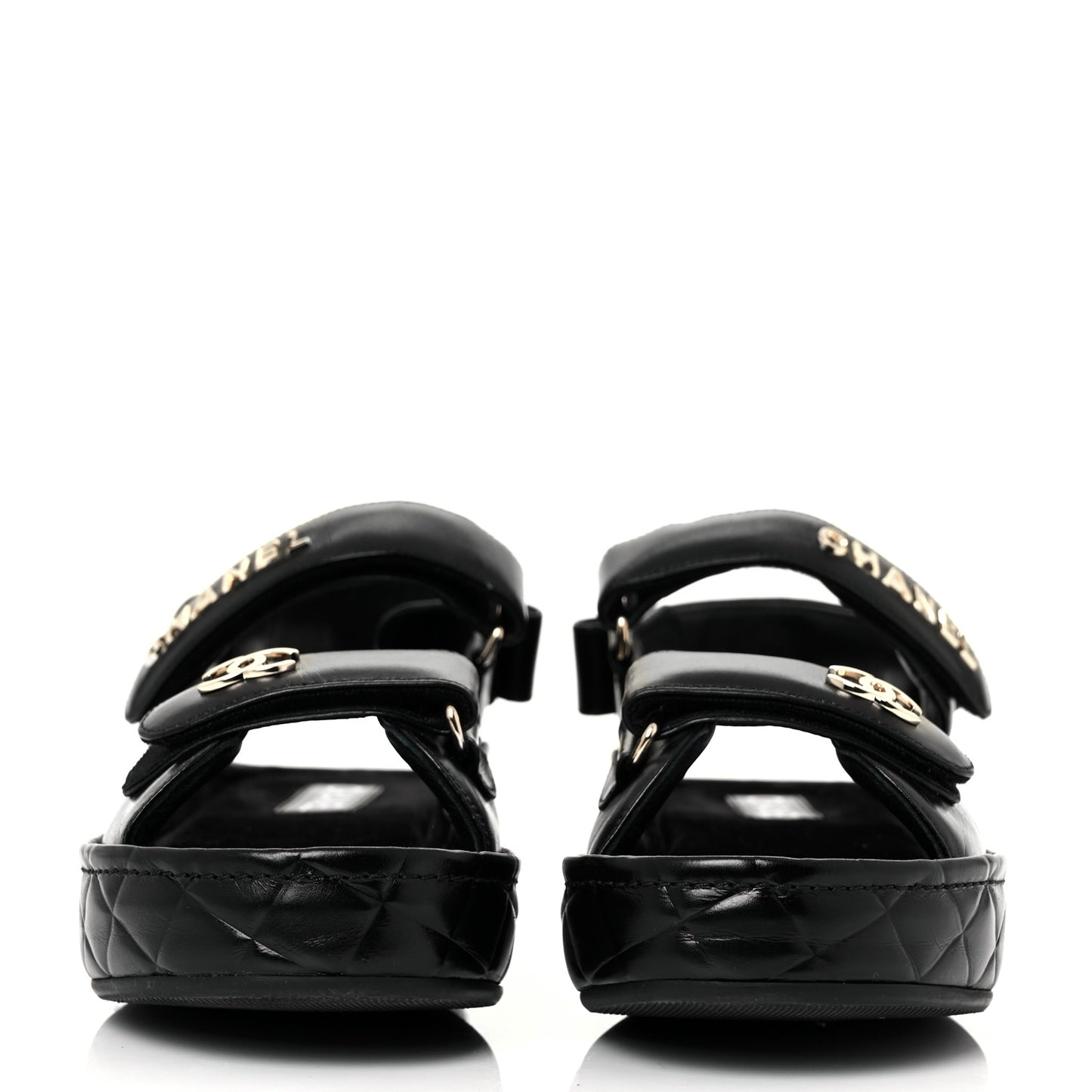 Shiny Calfskin Logo Platform Sandals 39 Black
