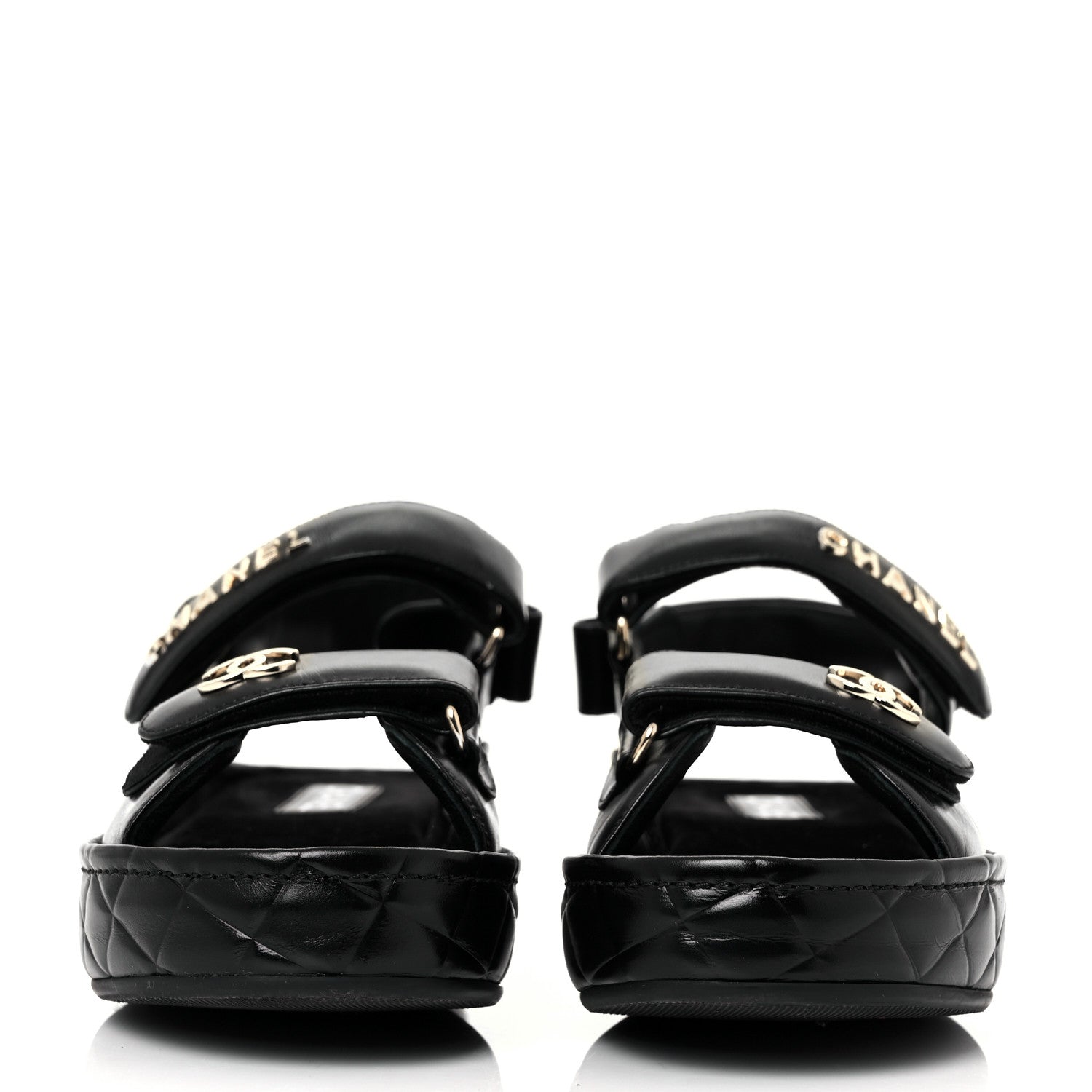Chanel Shiny Calfskin Logo Platform Sandals 39 Black 3 of 22