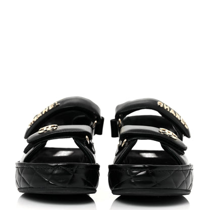 Chanel Shiny Calfskin Logo Platform Sandals 39 Black 3 of 22
