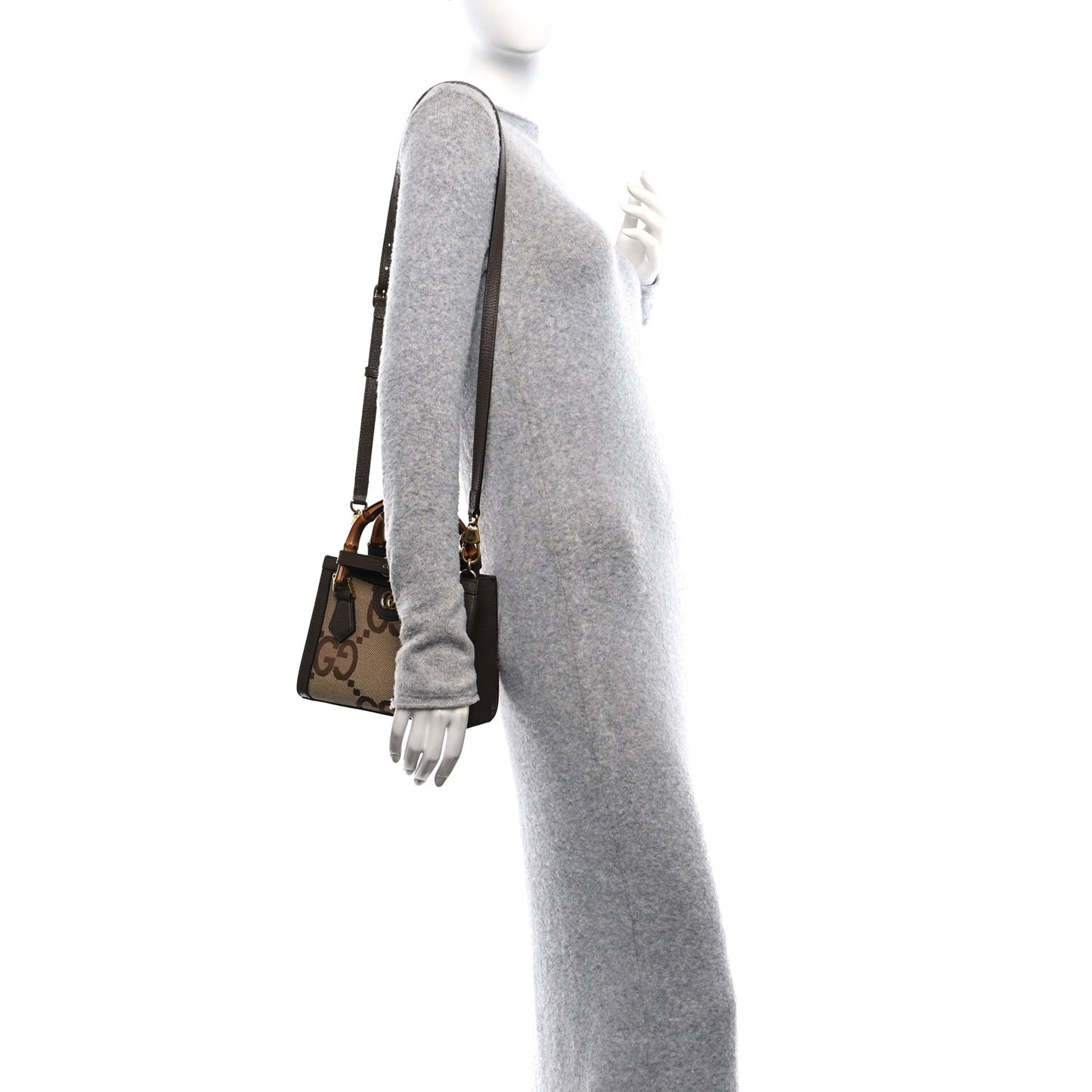 Monogram Jumbo GG Textured Dollar Calfskin Mini Diana Tote Bag Camel Ebony New Acero