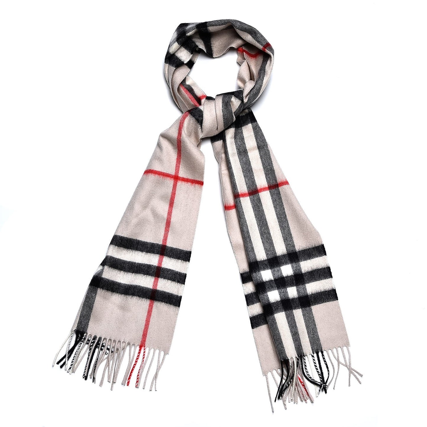 Cashmere Giant Check Fringe Scarf Stone