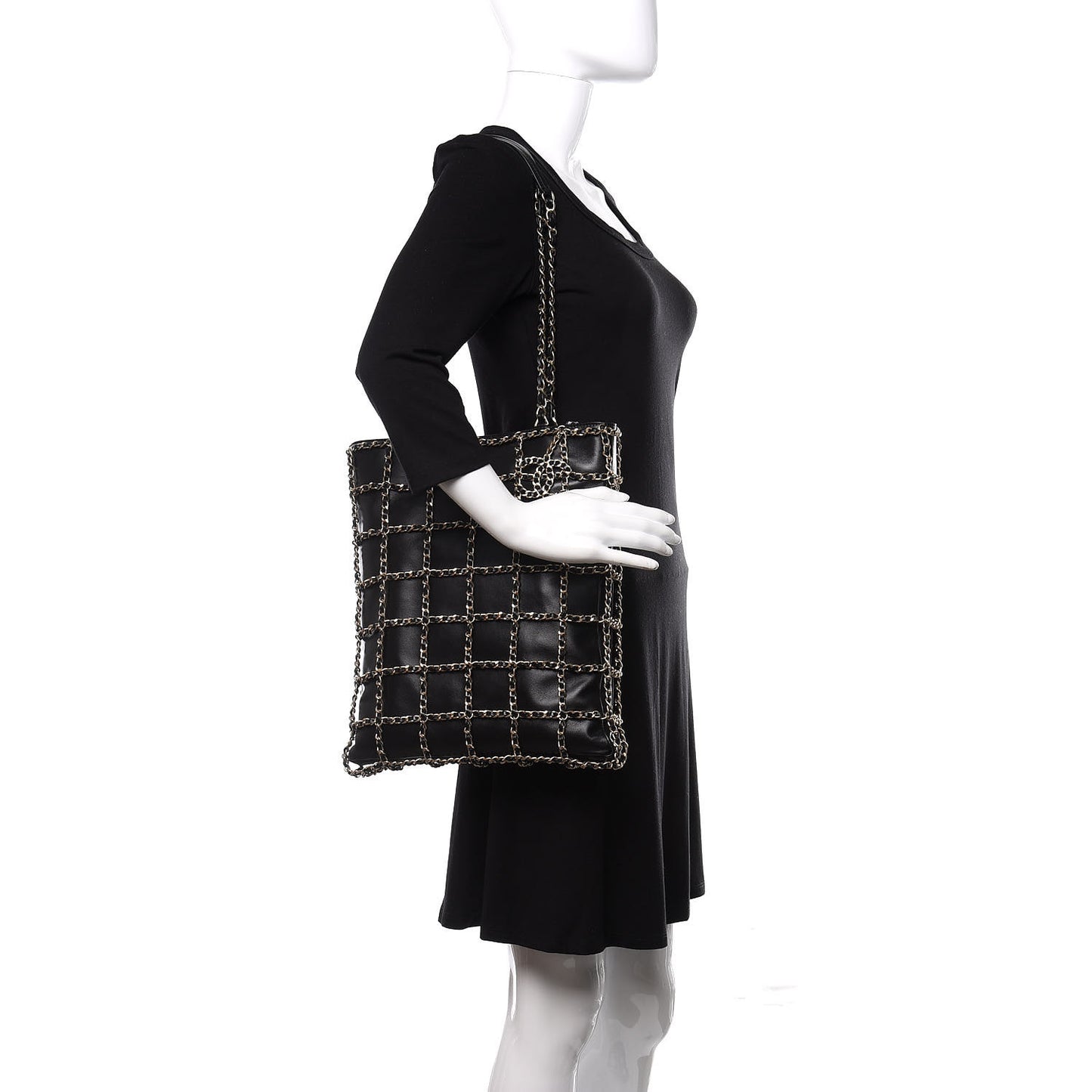 Lambskin Large Shopping Chain Tote Black