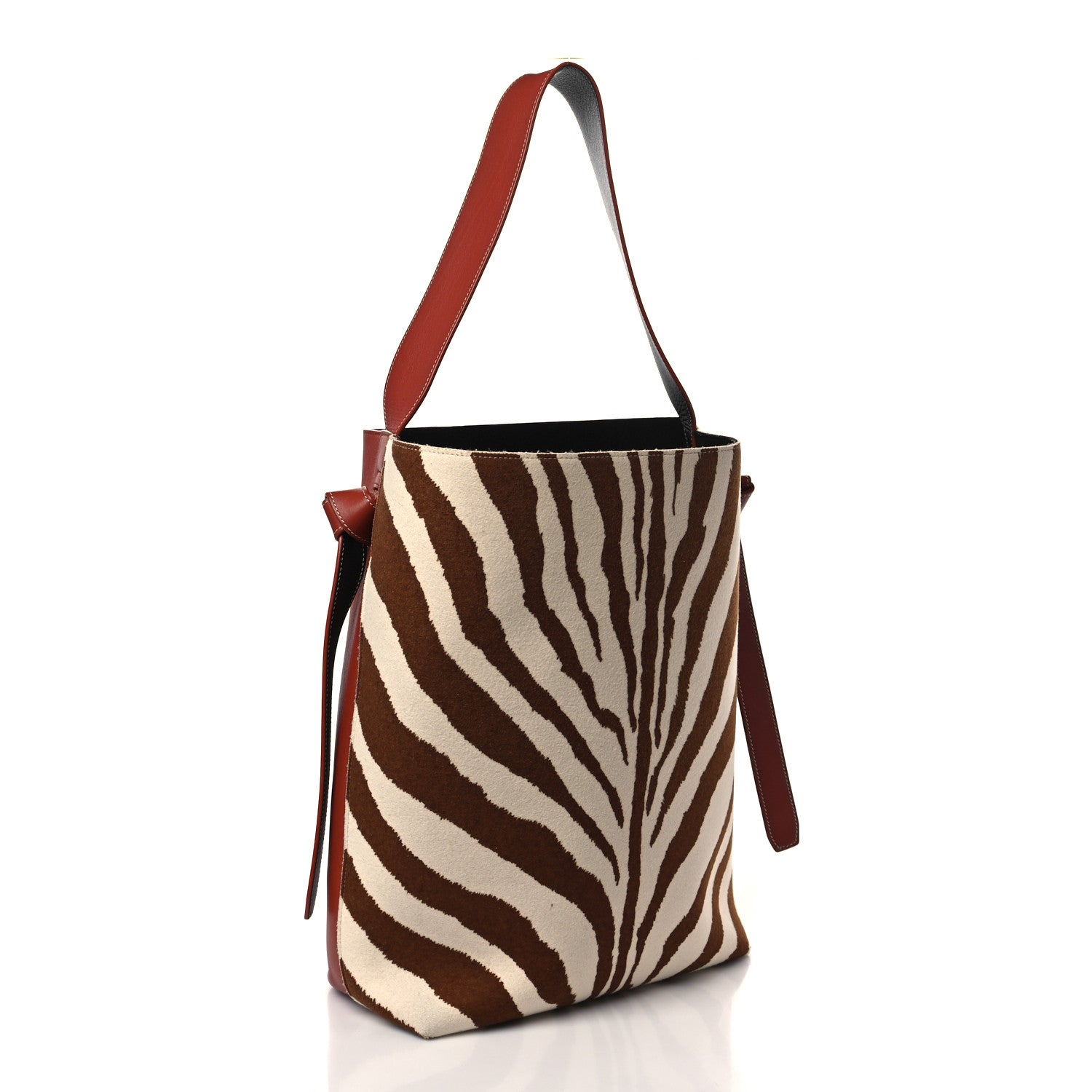 Celine Shiny Smooth Calfskin Zebra Printed Calf Hair Small Twisted Cabas Chalk Brick 4 of 10