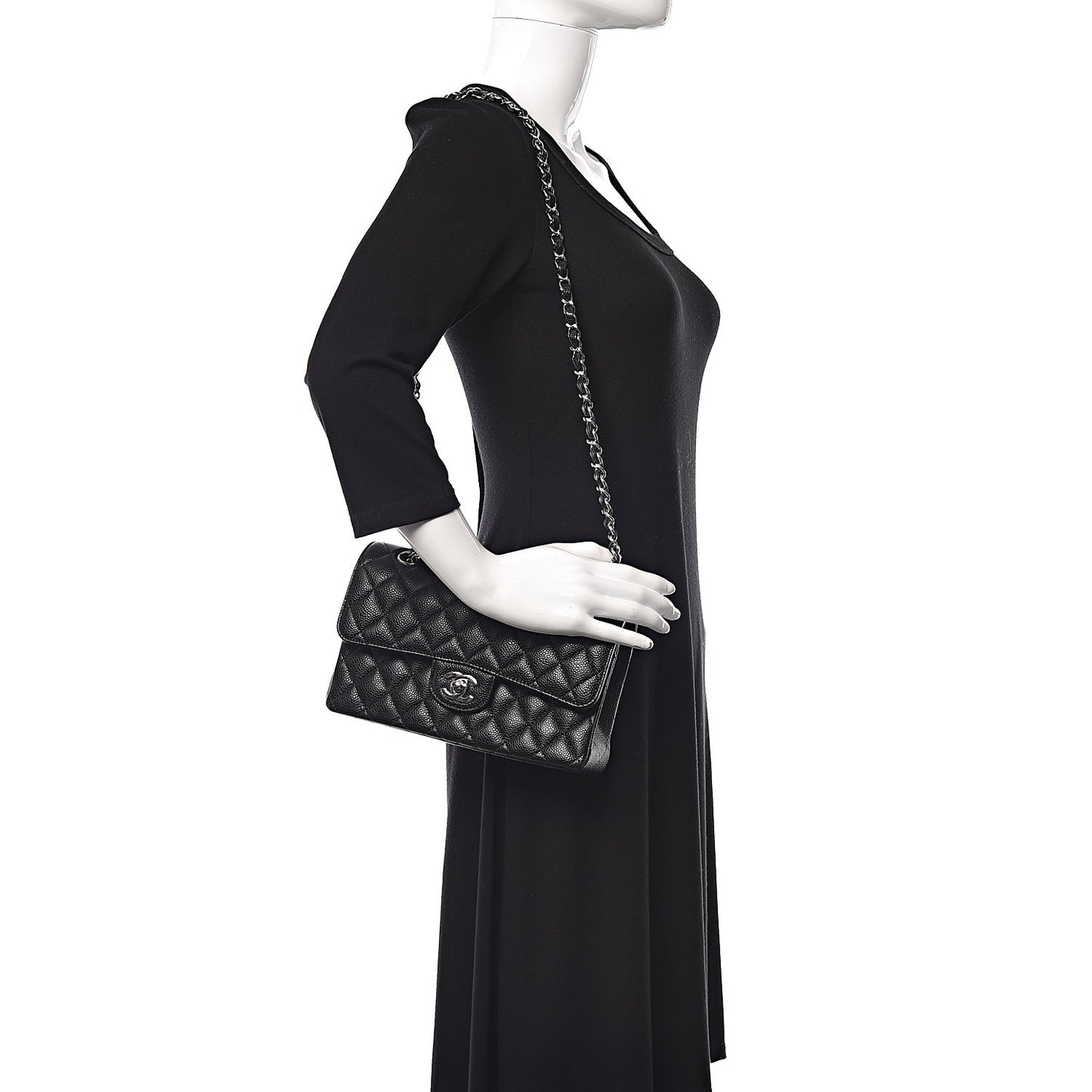 Caviar Quilted Small Double Flap Black