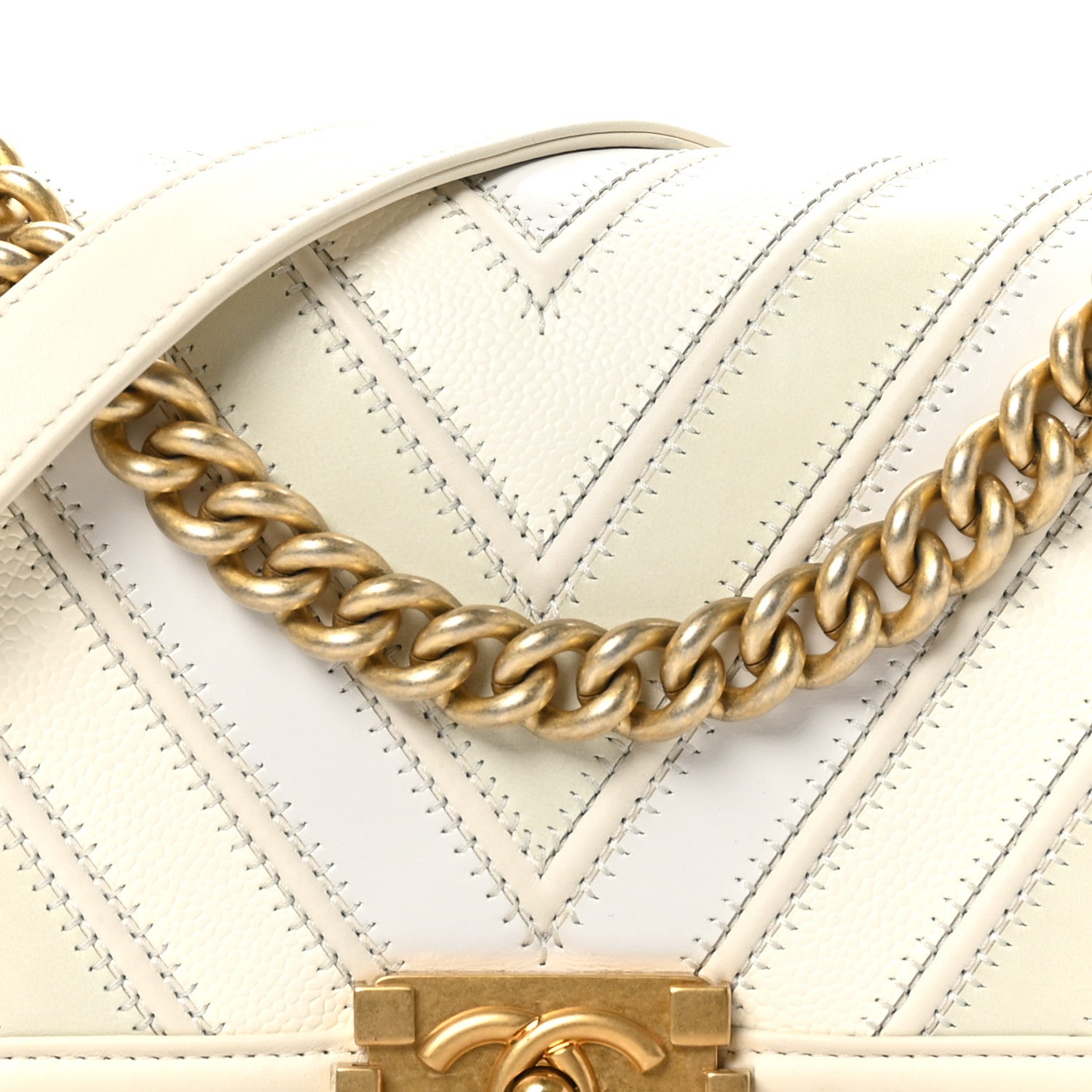 Chanel Caviar Suede Calfskin Chevron Medium Boy Flap White 8 of 10