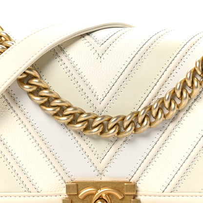 Chanel Caviar Suede Calfskin Chevron Medium Boy Flap White 8 of 10