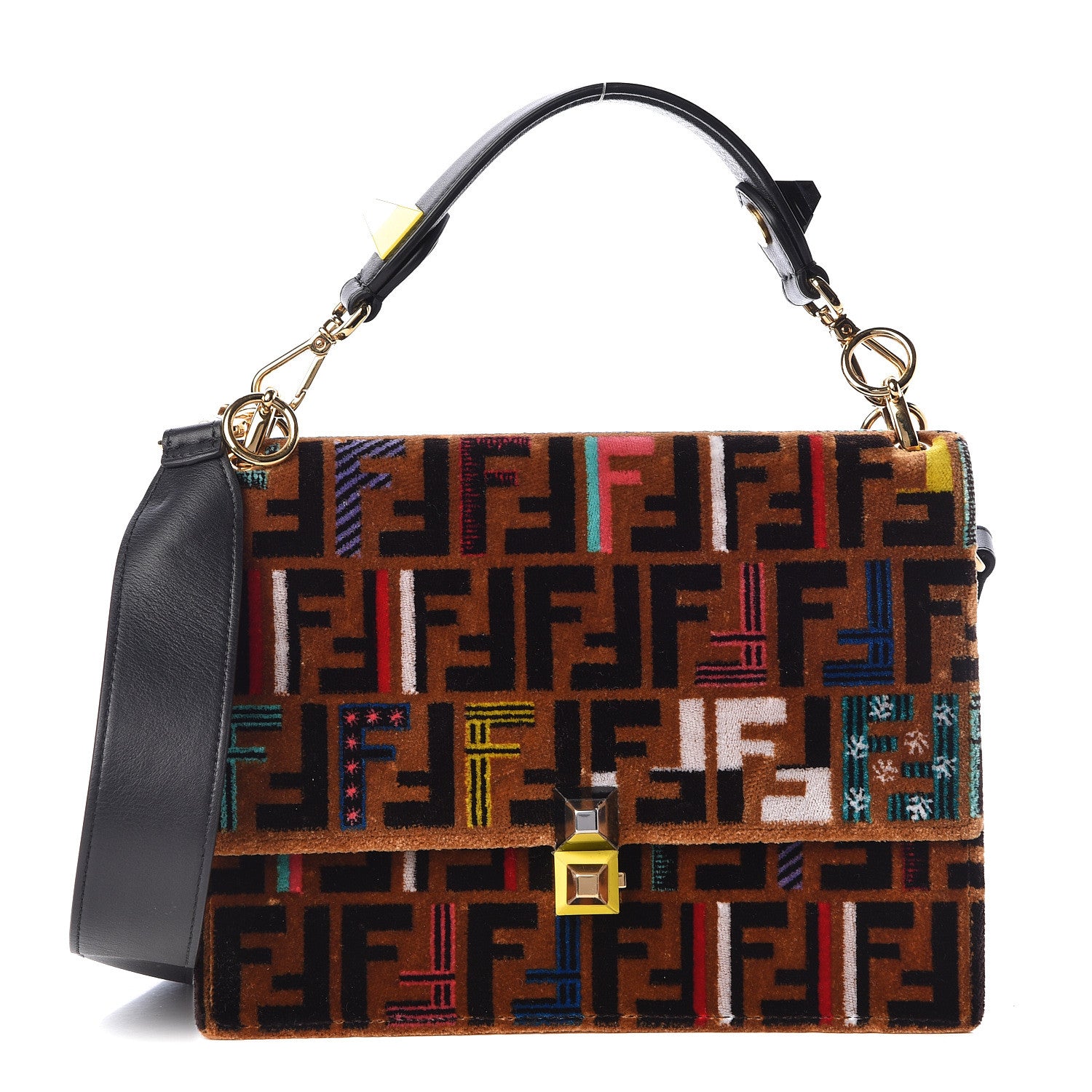 Fendi Velvet Vitello Dolce Fun Fair Kan I Shoulder Bag Tobacco Multicolor Black 1 of 12