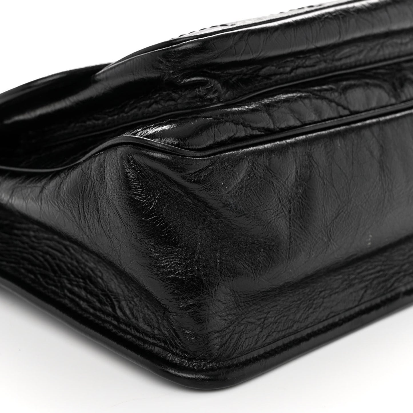 Crinkled Calfskin Matelasse Monogram Medium Niki Chain Satchel Black