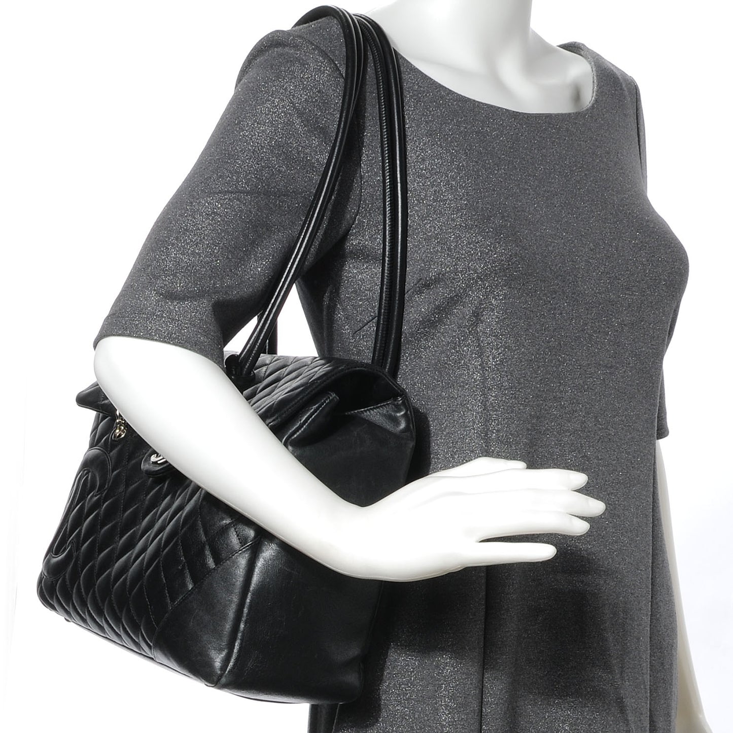 Calfskin Quilted Large Cambon Flap Black