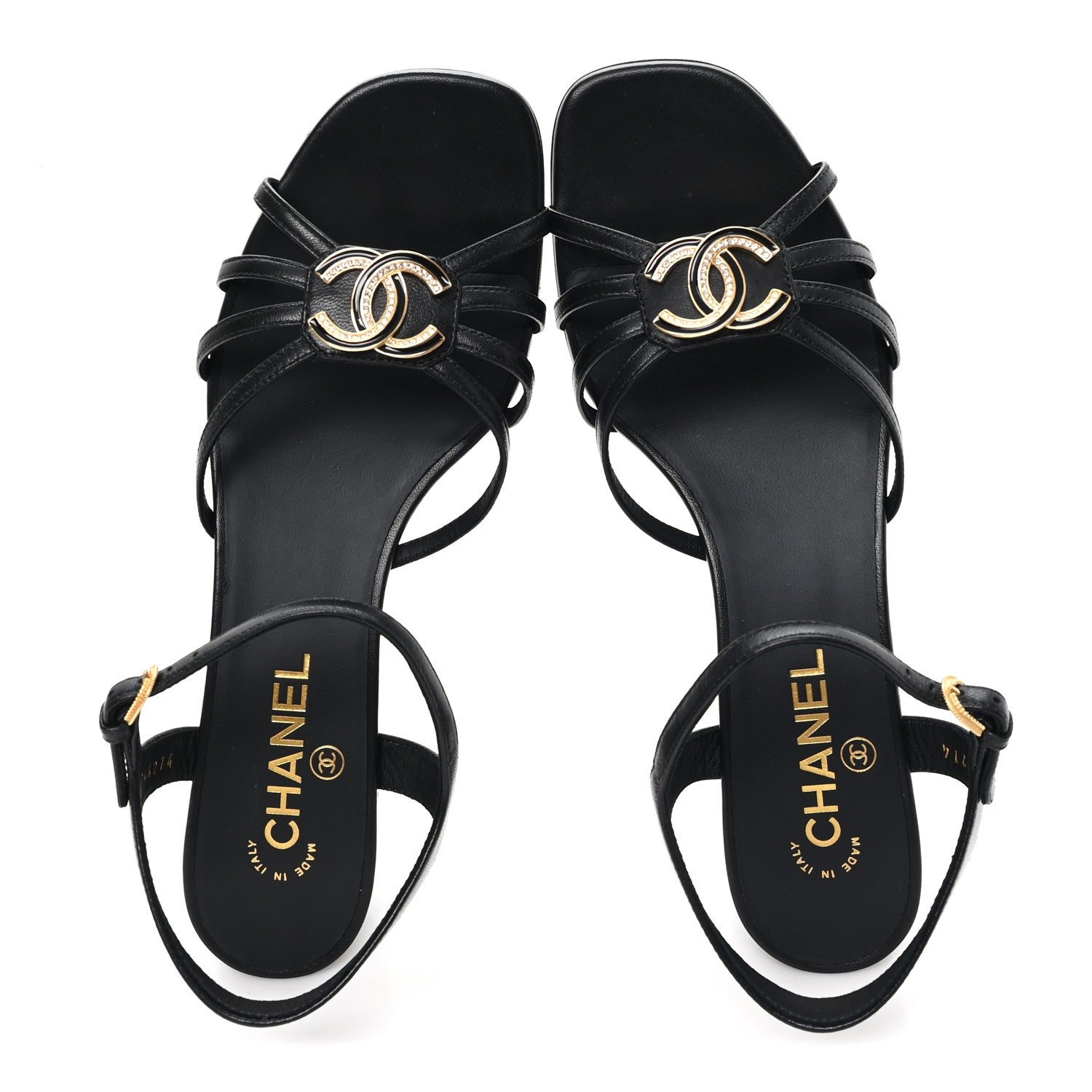 Chanel Lambskin Crystal CC Sandals 40 Black 2 of 10