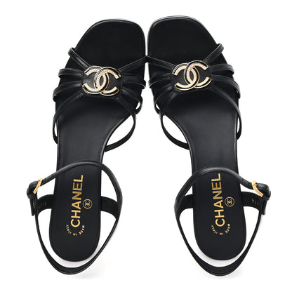 Chanel Lambskin Crystal CC Sandals 40 Black 2 of 10