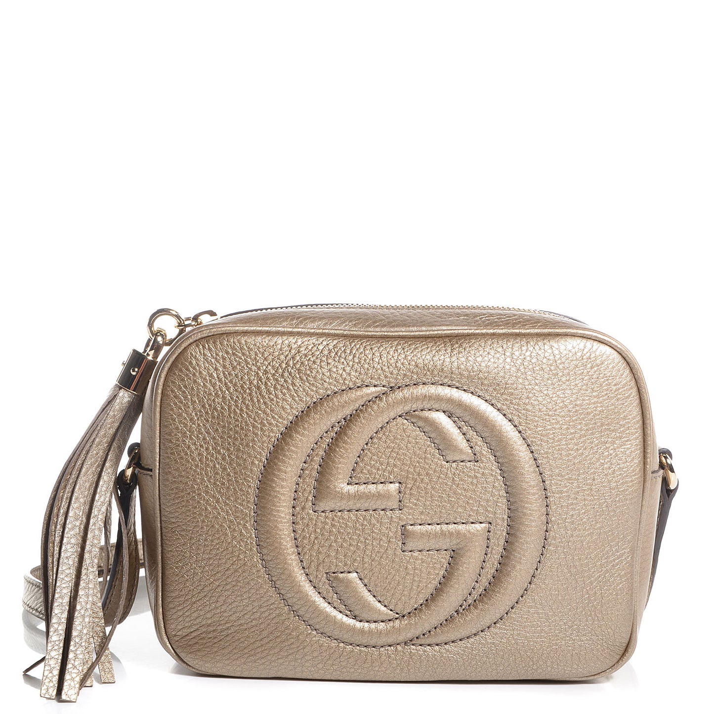 Metallic Pebbled Calfskin Small Soho Disco Bag Golden Beige