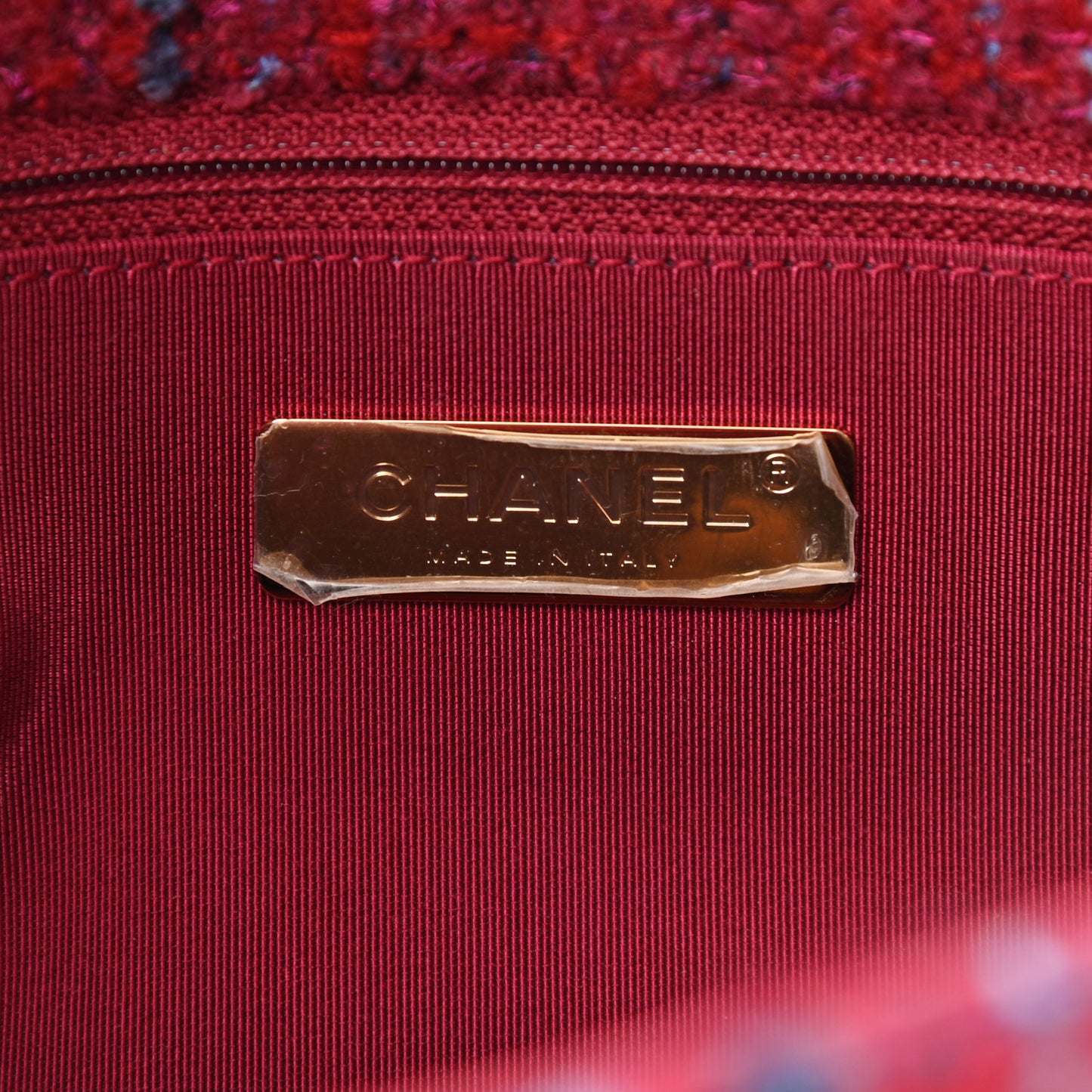 Tweed Quilted Large Chanel 19 Flap Red Blue Grey