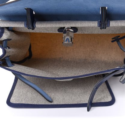 Hermes Vache Hunter Toile H Brides de Gala Herbag Zip Retourne 31 PM Bleu De France Ecru Black 5 of 11