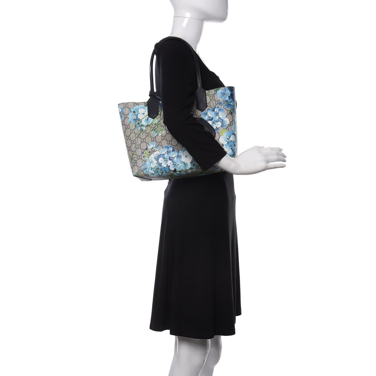 GG Supreme Monogram Blooms Small Reversible Tote Beige Blue Navy