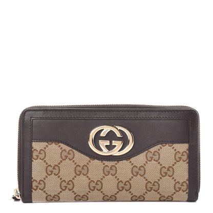 Gucci Monogram Margaux Calfskin Sukey Zip Around Wallet Beige Ebony Cocoa 1 of 8