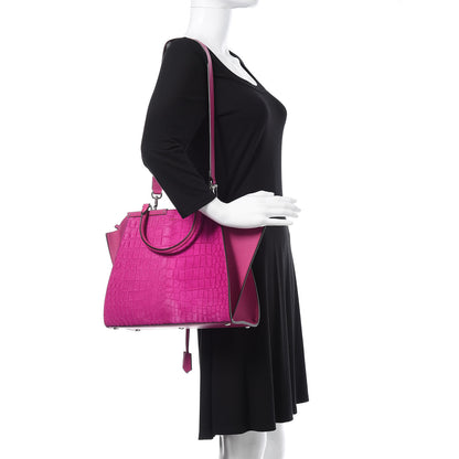Fendi Vitello Pelo Flamingo Crocodile Embossed Petite 3Jours Tote Magenta 2 of 11