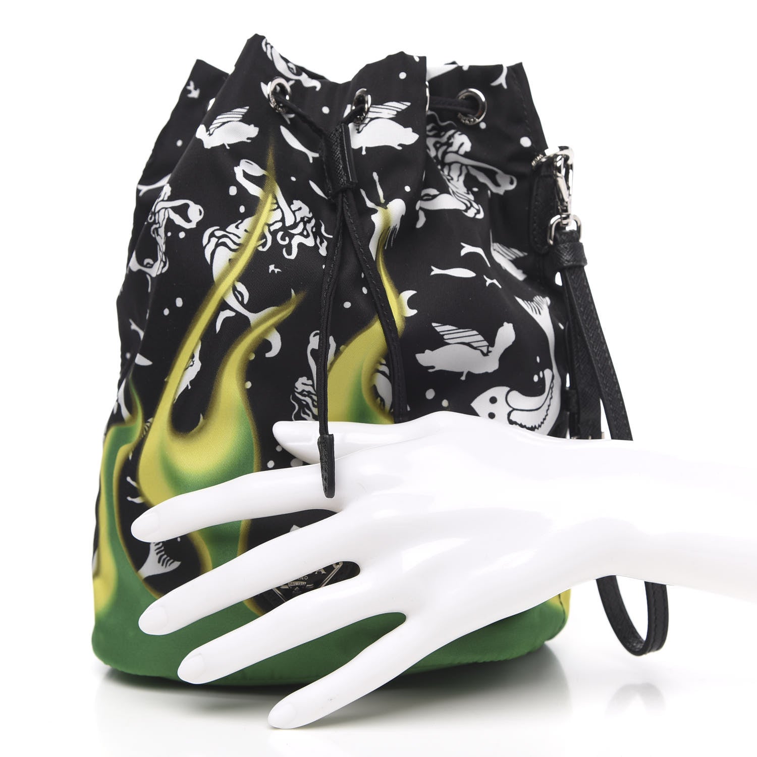 Prada Saffiano Tessuto Nylon Sirene Bucket Wristlet Mango 2 of 9