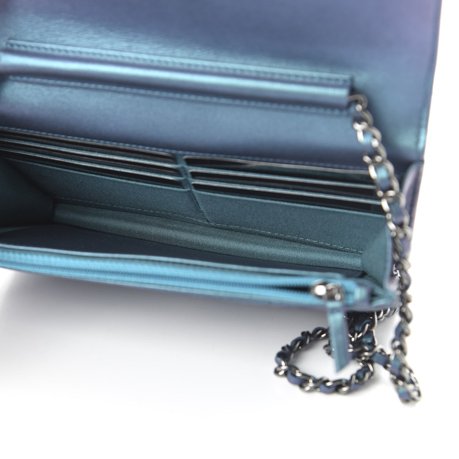 Chanel Metallic Lambskin Wallet On Chain WOC Turquoise 5 of 11