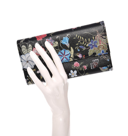 Gucci Shangai Calfskin Flora Knight Flap Wallet Black 2 of 7