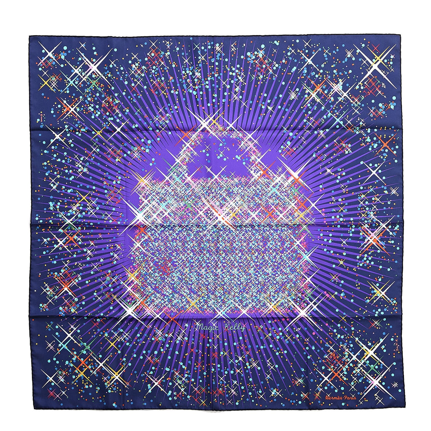Hermes Silk Magic Kelly Scarf 90 Marine Violet Turquoise 1 of 8