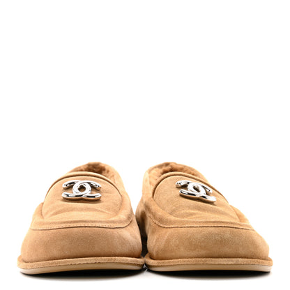 Chanel Suede Calfskin CC Loafers 38.5 Dark Beige 3 of 13