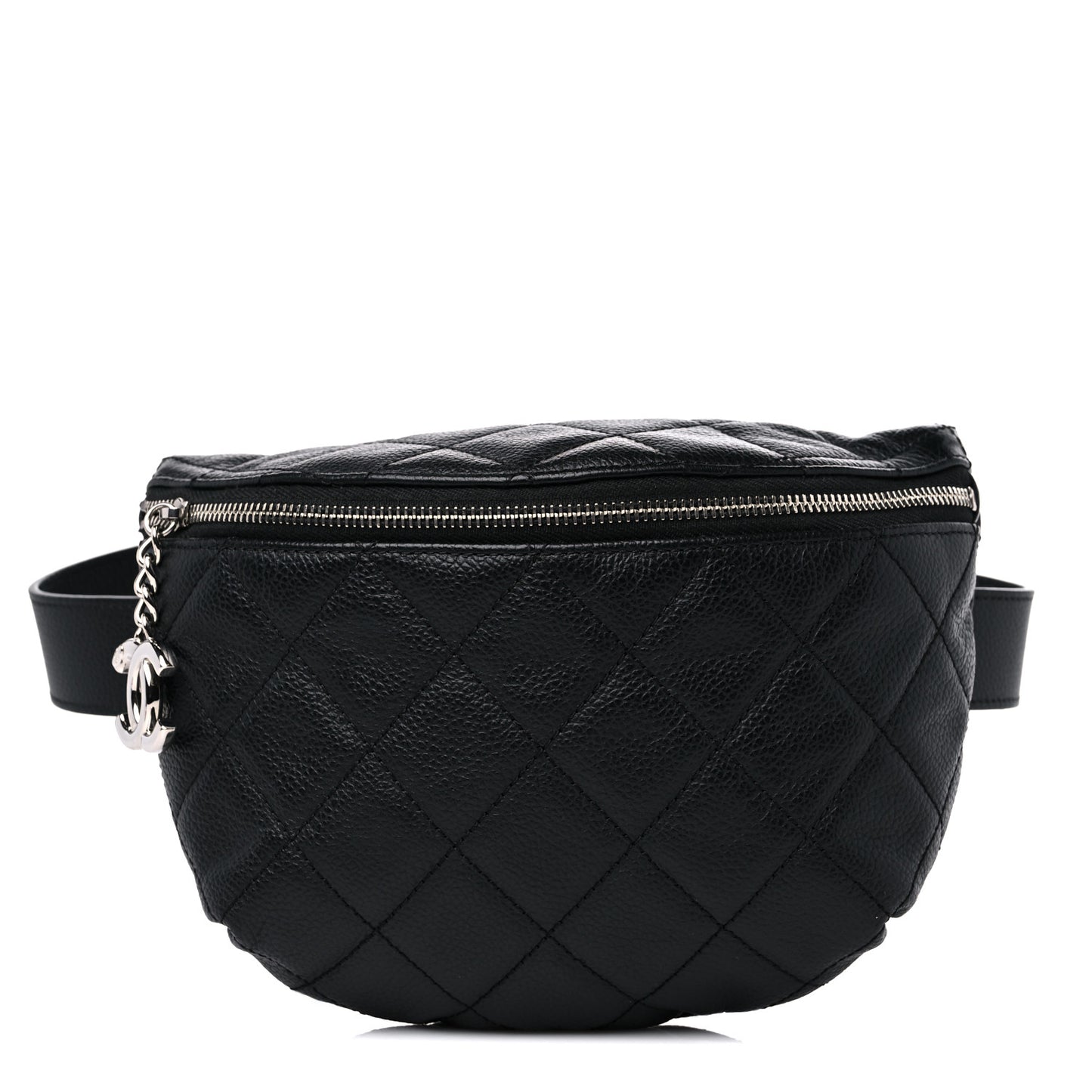 Grained Calfskin Quilted Waist Belt Bag Black