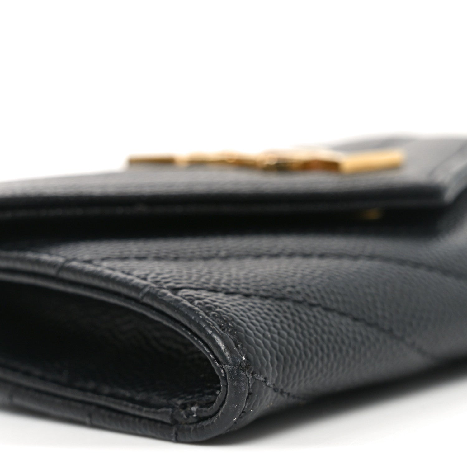 Saint Laurent Grain De Poudre Matelasse Chevron Small Monogram Envelope Wallet Black 8 of 9