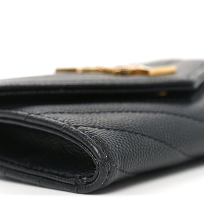 Saint Laurent Grain De Poudre Matelasse Chevron Small Monogram Envelope Wallet Black 8 of 9