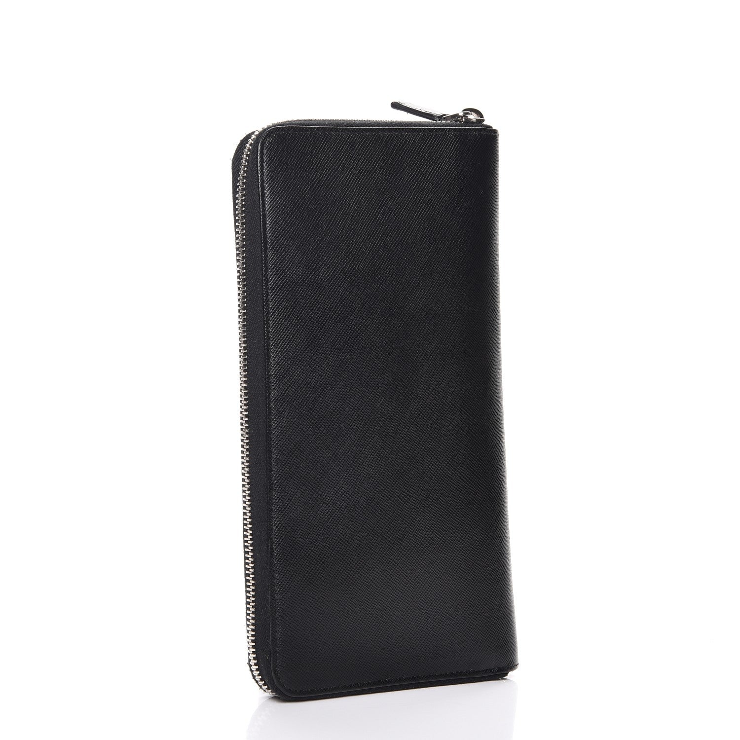 Prada Saffiano Metal Zip Around Travel Wallet Black 3 of 10