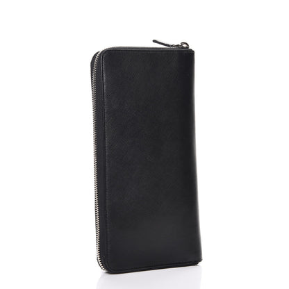 Prada Saffiano Metal Zip Around Travel Wallet Black 3 of 10