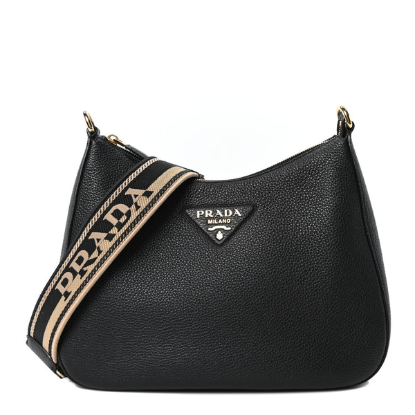 Prada Vitello Daino Soft Zippered Hobo Shoulder Bag Black 1769515