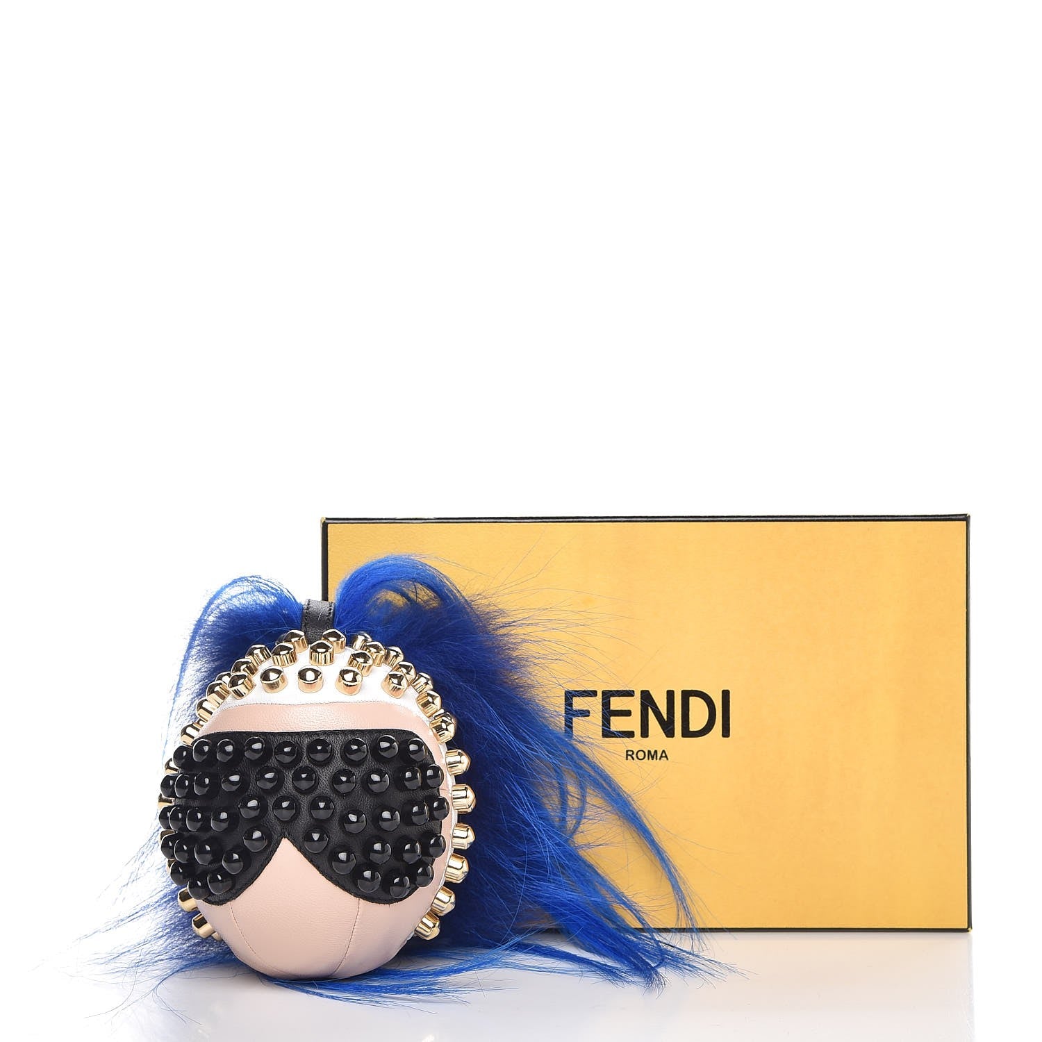 Fendi Lambskin Goat Fur Studded Punkarlito Bag Charm Blue 8 of 8