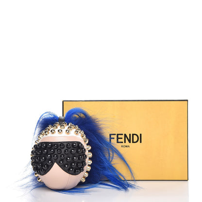 Fendi Lambskin Goat Fur Studded Punkarlito Bag Charm Blue 8 of 8