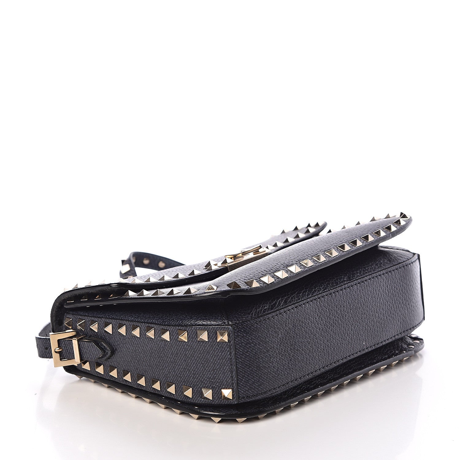 Valentino Garavani Pebbled Calfskin Medium Rockstud Flap Saddle Bag Deep Denim 4 of 11