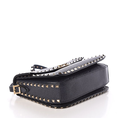 Valentino Garavani Pebbled Calfskin Medium Rockstud Flap Saddle Bag Deep Denim 4 of 11