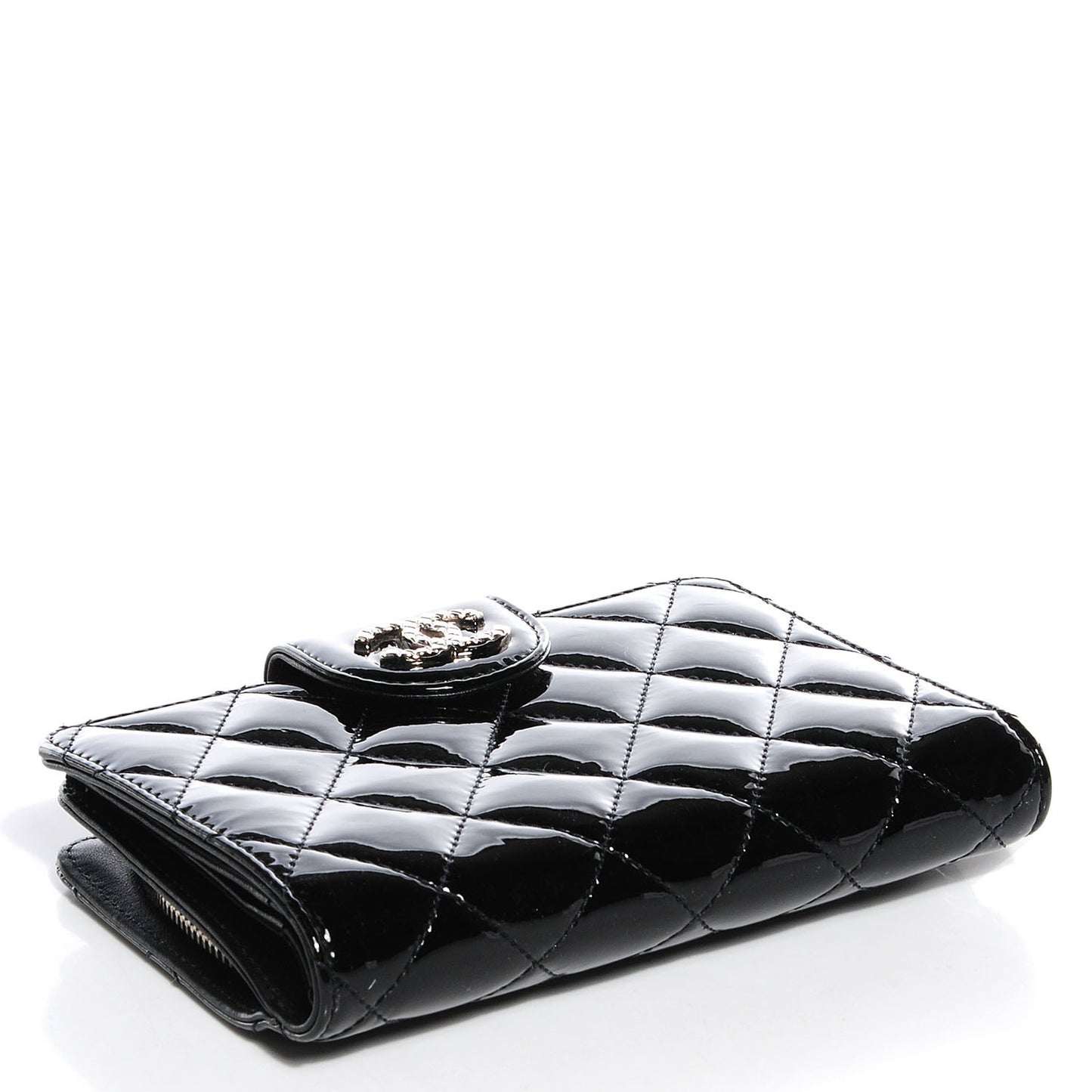 Patent Quilted Brilliant Zipped Pocket Wallet Black