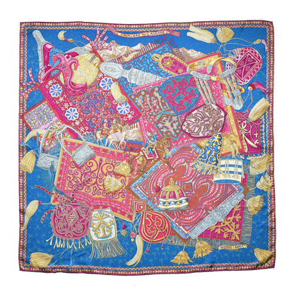 Hermes Silk Cavaliers du Caucase Scarf 90 Cobalt Fuchsia Vieil Or 1 of 5
