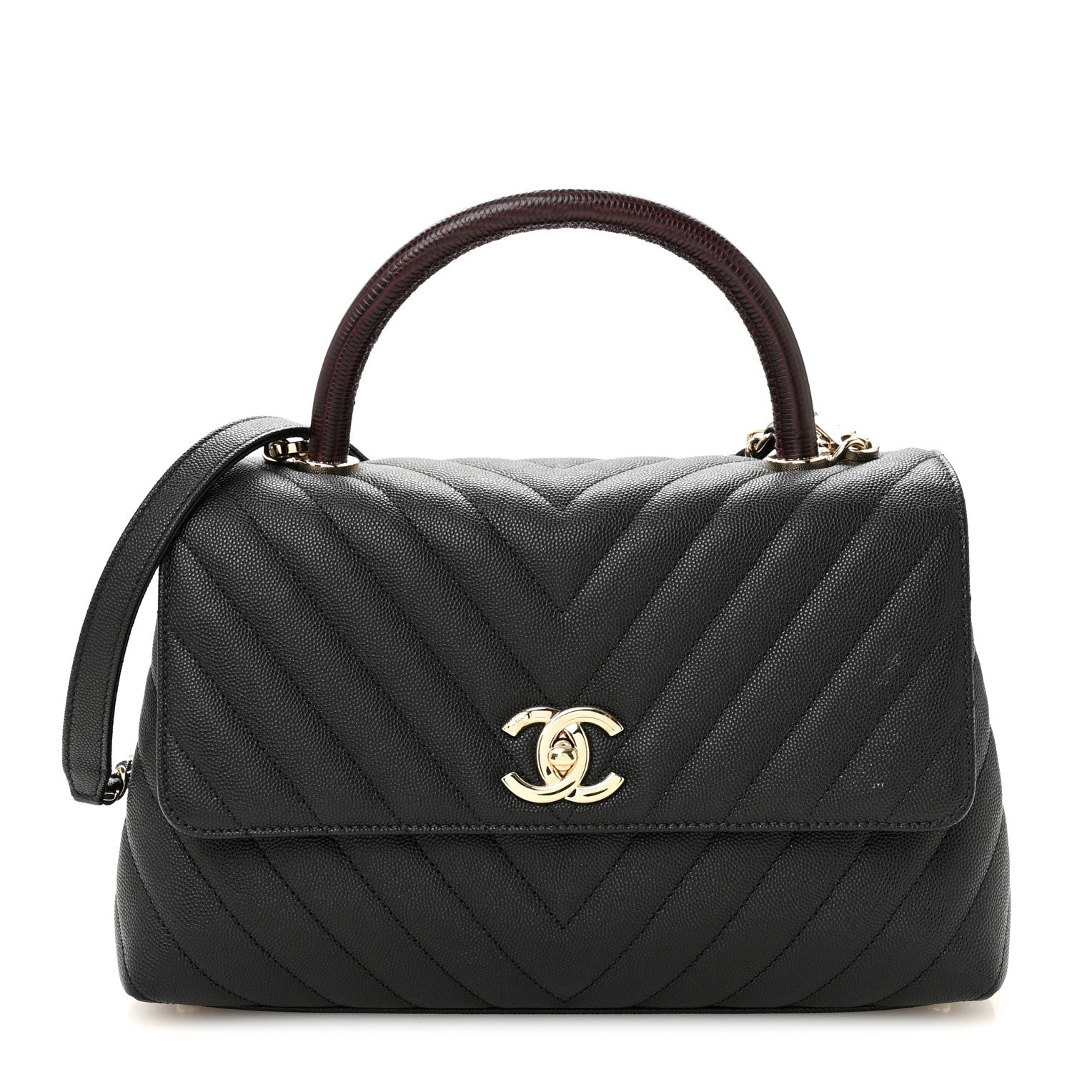 Chanel Caviar Lizard Embossed Quilted Chevron Small Coco Handle Flap Black 1 of 10