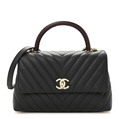 Chanel Caviar Lizard Embossed Quilted Chevron Small Coco Handle Flap Black 1 of 10
