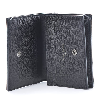 Saint Laurent Grain De Poudre Matelasse Chevron Monogram Card Case Black 6 of 9