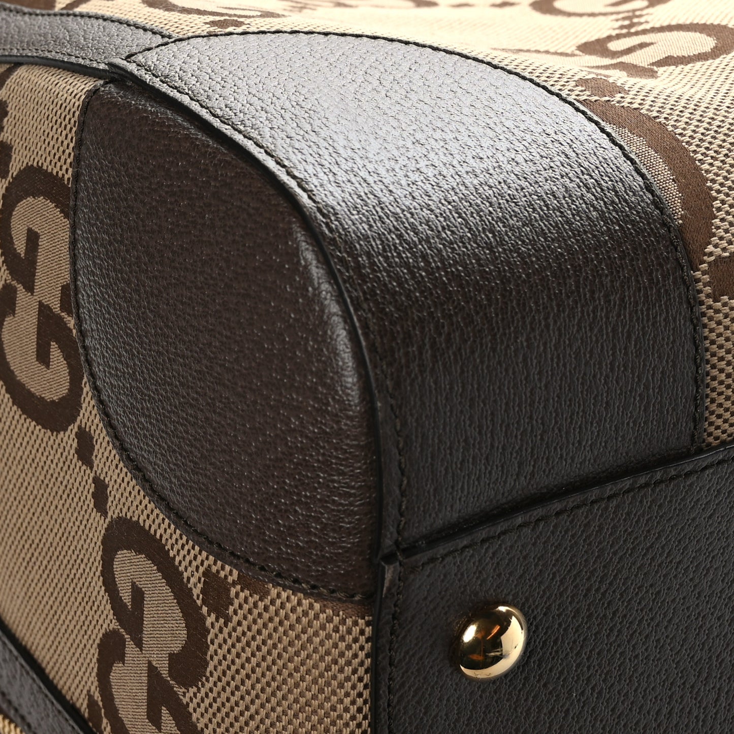 Monogram Jumbo GG Textured Dollar Calfskin Web Maxi Duffle Bag Camel Ebony