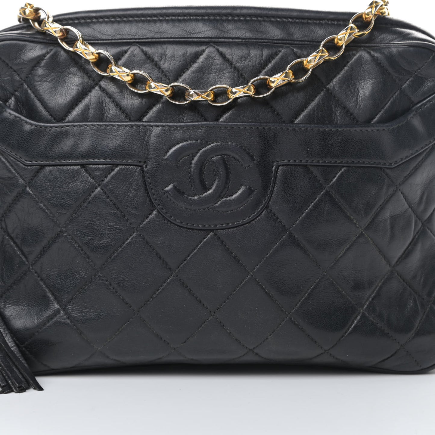 Lambskin Quilted CC Tassel Camera Case Black