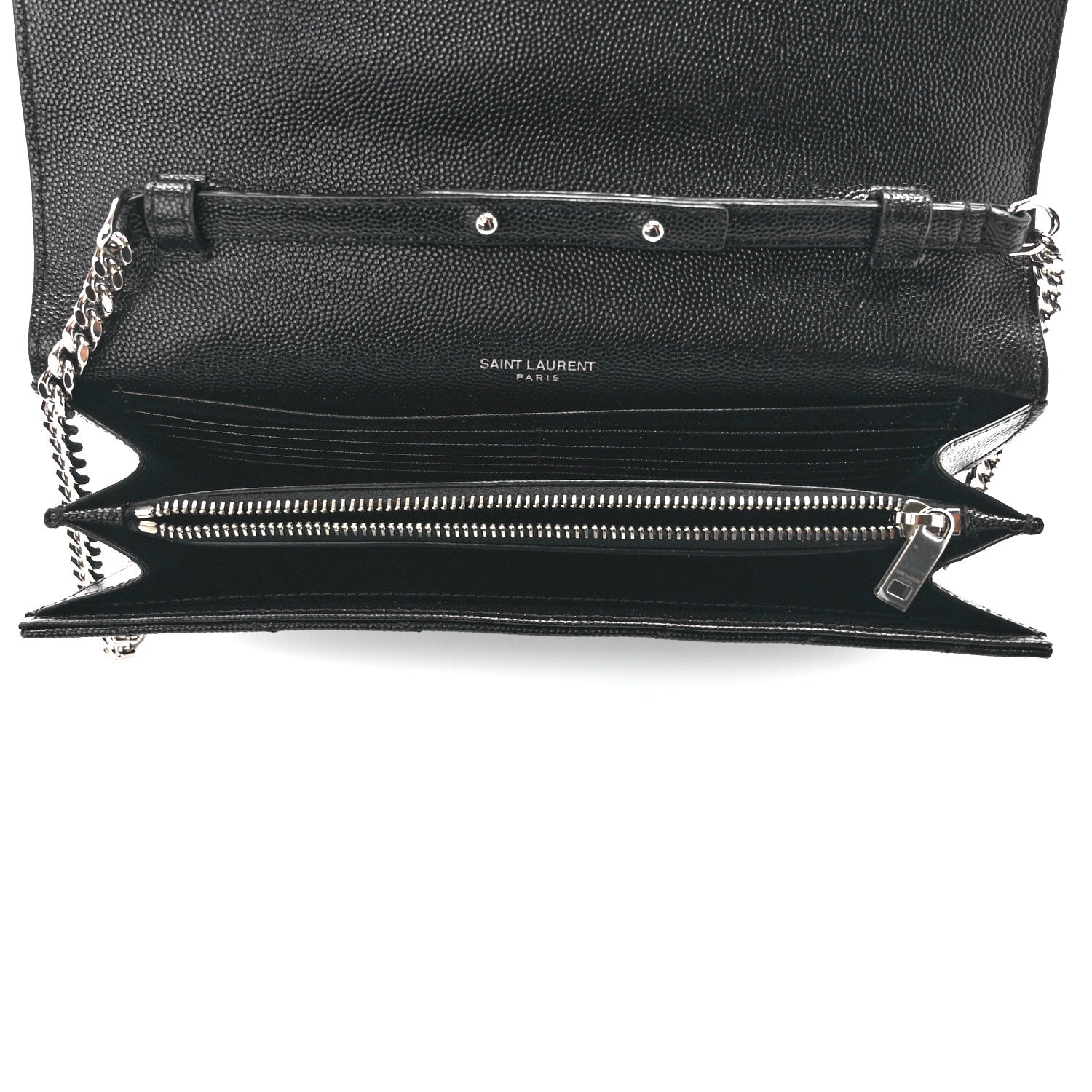 Saint Laurent Grain De Poudre Matelasse Chevron Monogram Chain Wallet Black 4 of 10