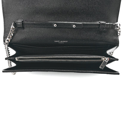 Saint Laurent Grain De Poudre Matelasse Chevron Monogram Chain Wallet Black 4 of 10