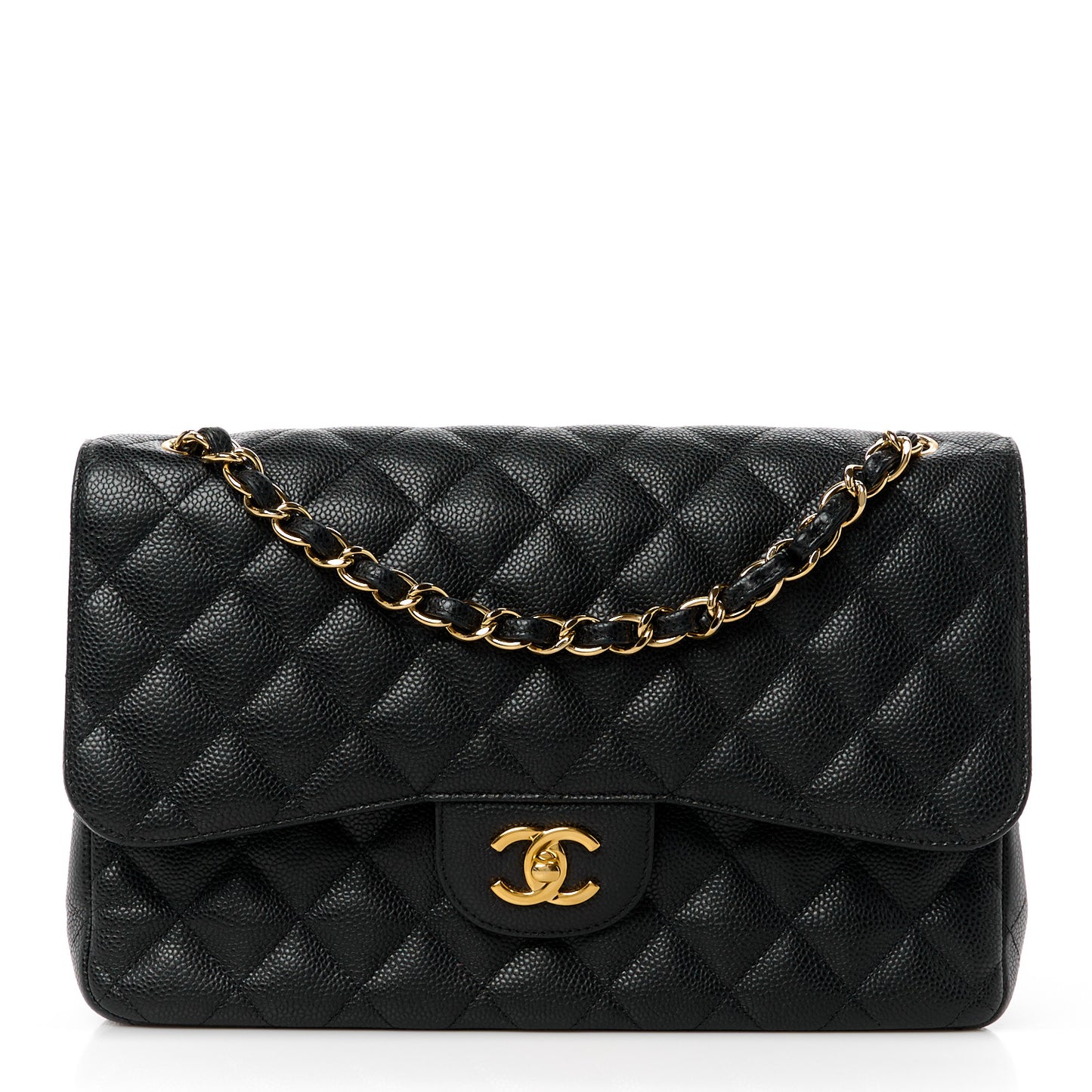 Caviar Quilted Jumbo Double Flap Black