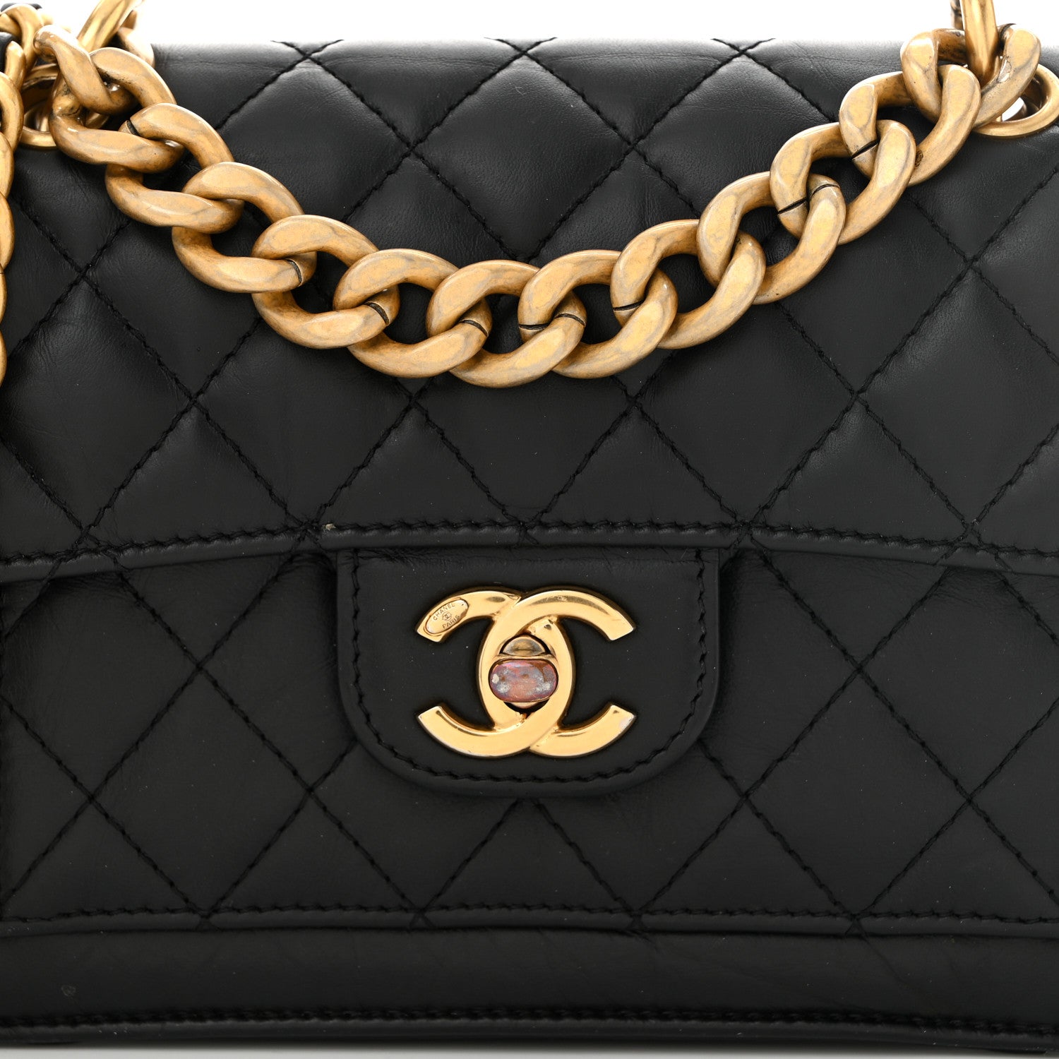 Chanel Aged Calfskin Quilted Double You Mini Flap Black 8 of 11